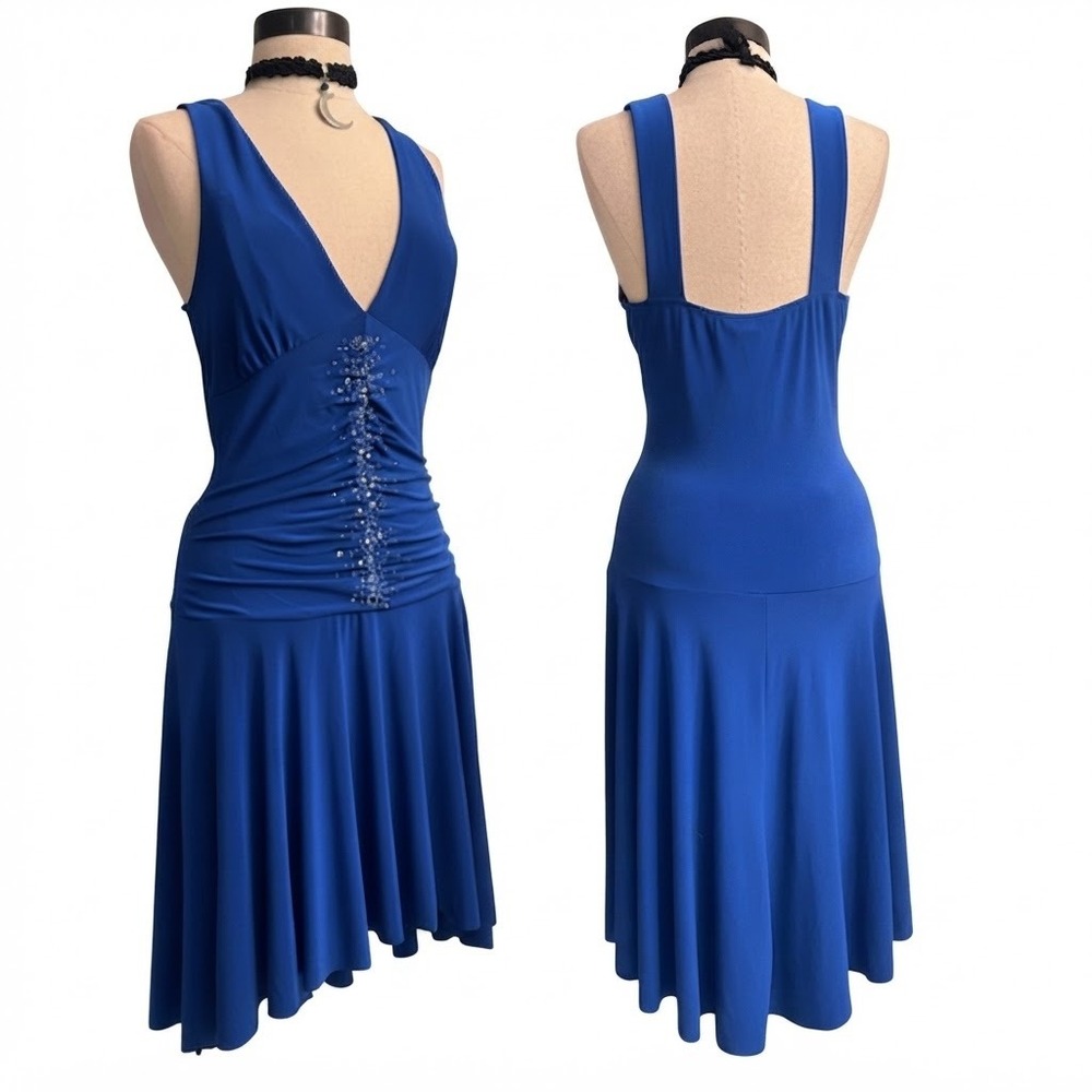 Vintage Y2K Taboo Royal Blue Ruched Rhinestone Cocktail Dress Fairycore